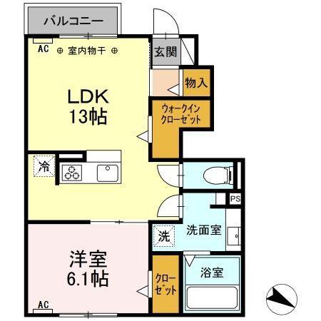 レナシード(1LDK/1階)の間取り写真