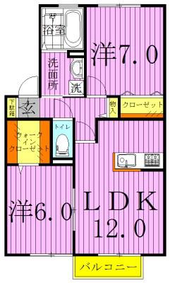 メルベーユ西白井(2LDK/2階)の間取り写真