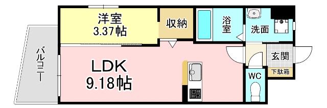 オーヴジョンクラス浅香通(1LDK/2階)の間取り写真