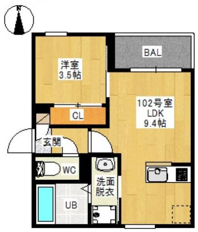 REGALEST 岡山駅西(1LDK/1階)の間取り写真