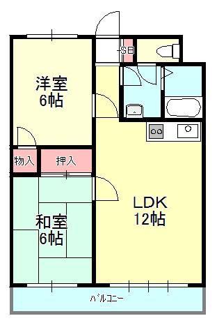 コーポ天子山 1(2LDK/1階)の間取り写真