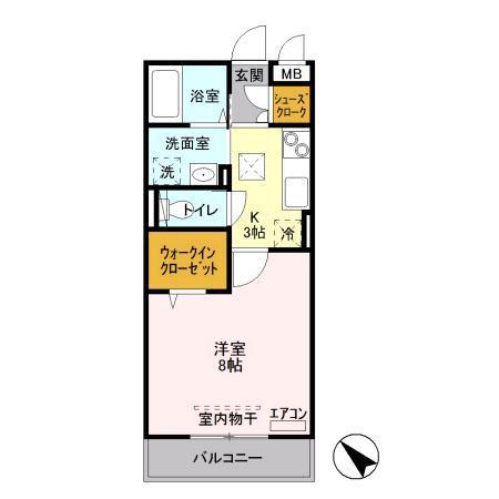 D-ROOM AKI(1K/1階)の間取り写真