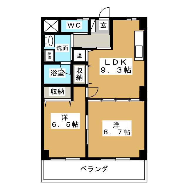 ユーイン井川城(2LDK/3階)の間取り写真