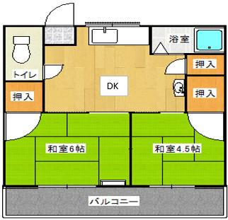 東町コーポ(2DK/2階)の間取り写真