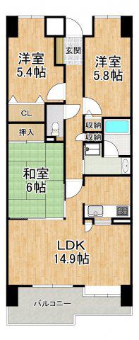 ライオンズマンション金剛(3LDK/3階)の間取り写真