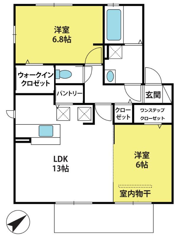 アクアヴァレ棟(2LDK/2階)の間取り写真