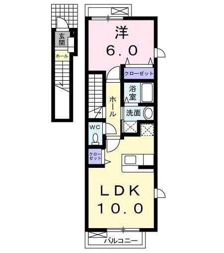 アンジュコリーヌ(1LDK/2階)の間取り写真