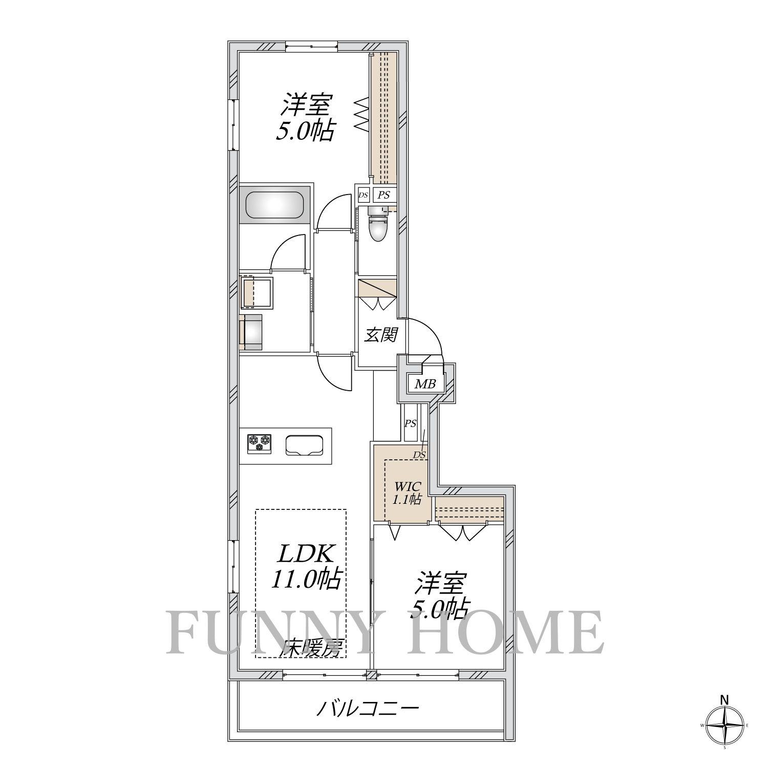 TARUFU三軒茶屋(2LDK/2階)の間取り写真
