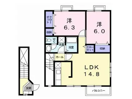 ラルゴ・アロジッオ(2LDK/2階)の間取り写真