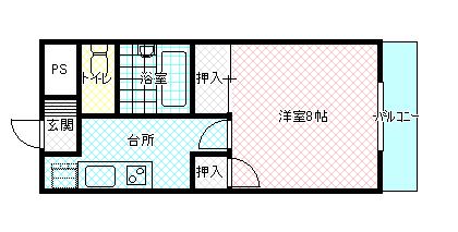 シャトレハイツ大元(1K/3階)の間取り写真