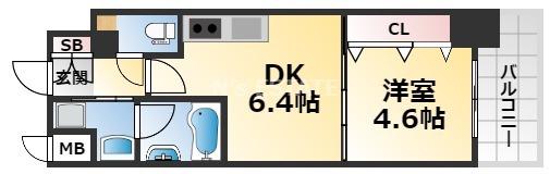 アルデール兵庫(1DK/6階)の間取り写真