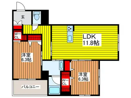 ＪＲ埼京線 与野本町駅 徒歩10分 3階建 築1年(2LDK/2階)の間取り写真