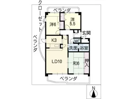 クレスト壱番館(3LDK/3階)の間取り写真