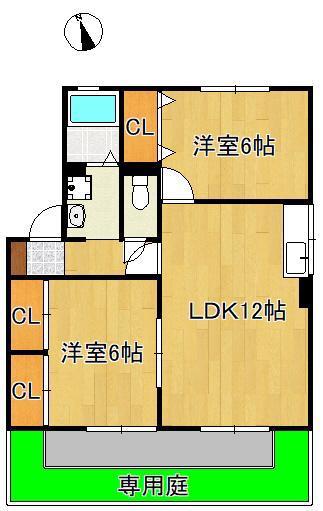 COZYCOURT B棟(2LDK/1階)の間取り写真