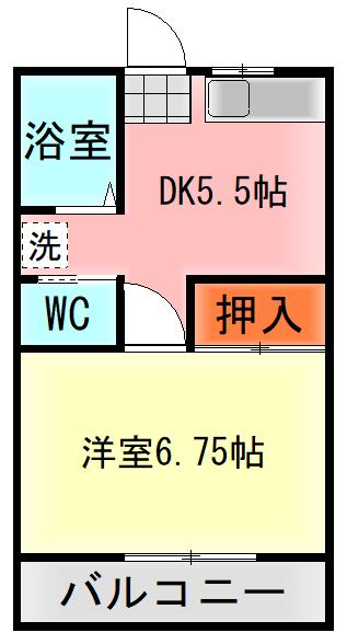 桜ヶ丘ハイツ(1DK/2階)の間取り写真
