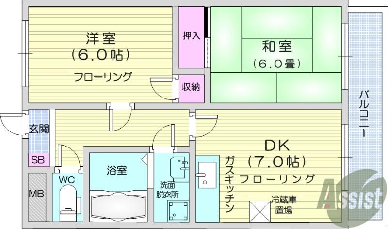 ラルジュ協栄(2DK/2階)の間取り写真