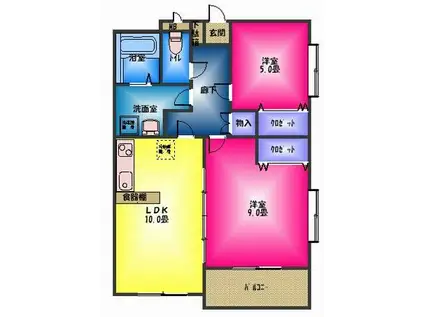 ベルックスA棟(2LDK/3階)の間取り写真