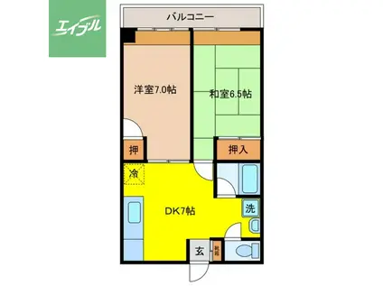 宮田ハイツ(2DK/6階)の間取り写真