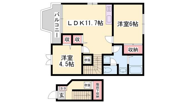 エスポワールII(2LDK/2階)の間取り写真
