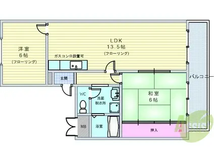シャンボールメゾン曽根(2LDK/2階)の間取り写真