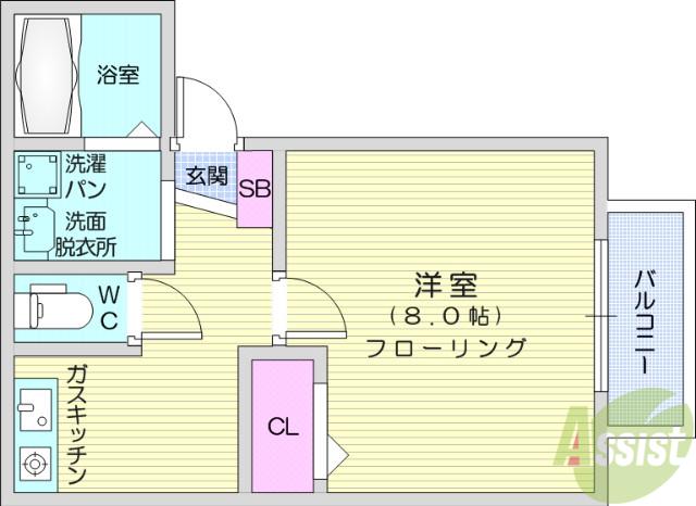 コージーコート(1K/2階)の間取り写真