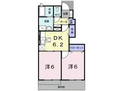 セレーノ・アルドーレ II(2DK/1階)の間取り写真