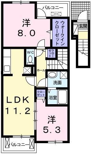 サニーウエルヴィラ(2LDK/2階)の間取り写真