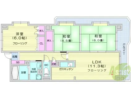 ディライト西多賀(3LDK/2階)の間取り写真