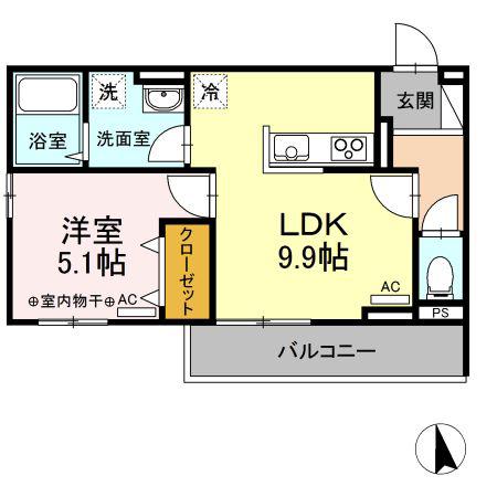 ユニヴェールE棟(1LDK/3階)の間取り写真