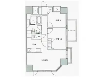 ライオンズタワー岡山表町(2LDK/10階)の間取り写真