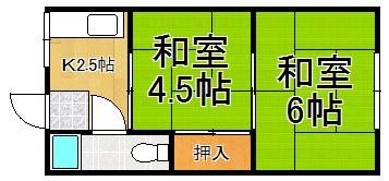 宝来荘(2K/2階)の間取り写真