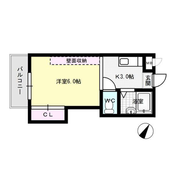 パシフィック白木原(1K/2階)の間取り写真