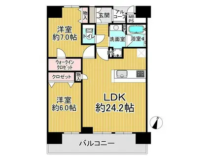 ワコーレ ザ・神戸トアロード(2LDK/2階)の間取り写真