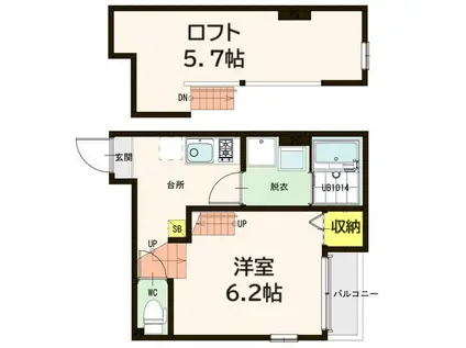 ラフェリオ東仙台(1K/1階)の間取り写真