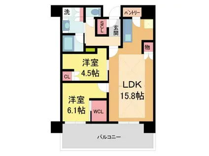ジオタワー宝塚グランレジスTHE ノース(2LDK/13階)の間取り写真