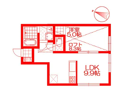 カーザフェリーチェ横浜西谷(1LDK/2階)の間取り写真