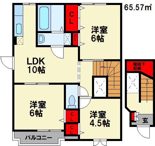 ハ-モニ-コンフォートB(3LDK/2階)の間取り写真