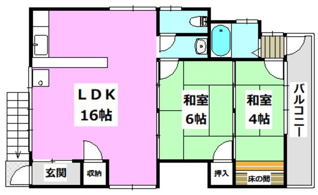 上土室5丁目アパート(2LDK/2階)の間取り写真