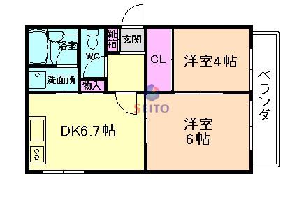ハイツ玉川(2DK/2階)の間取り写真