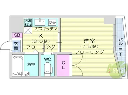 旭コンフォート越路(1K/2階)の間取り写真