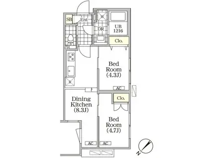 BRICK RESIDENCE 目黒本町 ブリックレジデンス目黒本町(2DK/1階)の間取り写真