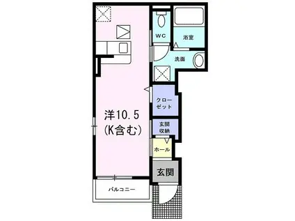 フェリーチェレヴァンテ(ワンルーム/1階)の間取り写真