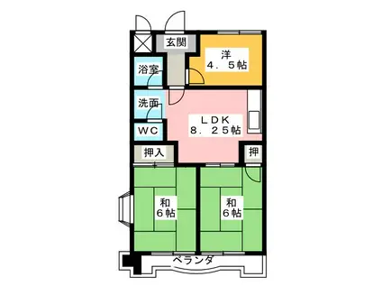 スカイハイツ東(3DK/4階)の間取り写真