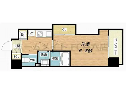 LUXE難波西II(1K/14階)の間取り写真