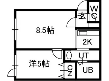 プラッツ南16条(1LDK/2階)の間取り写真