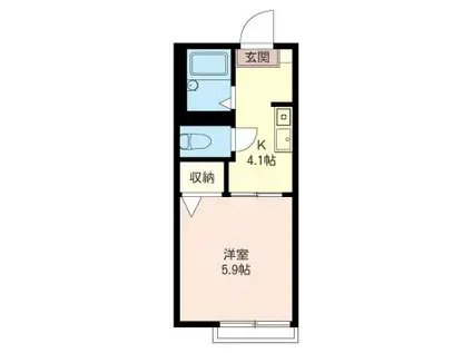 ティースII(1K/1階)の間取り写真