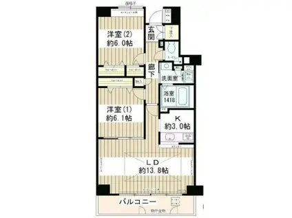 メゾン・シャルム(2LDK/9階)の間取り写真