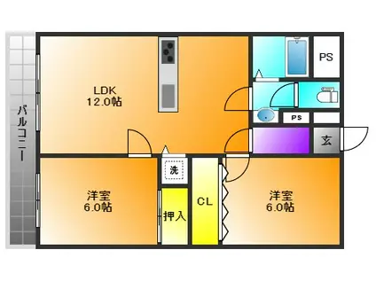吉武ビル(2LDK/4階)の間取り写真