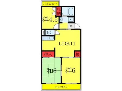 カーサ鹿手II(3LDK/3階)の間取り写真