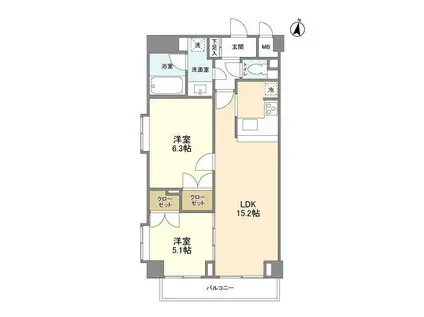 グランハイツ南雪谷(2LDK/1階)の間取り写真